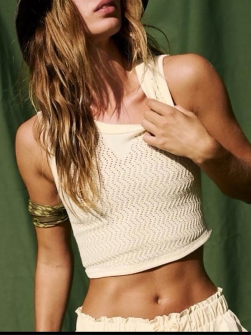 FP Movement by Free People Cream Knit Chevron Crop Tank